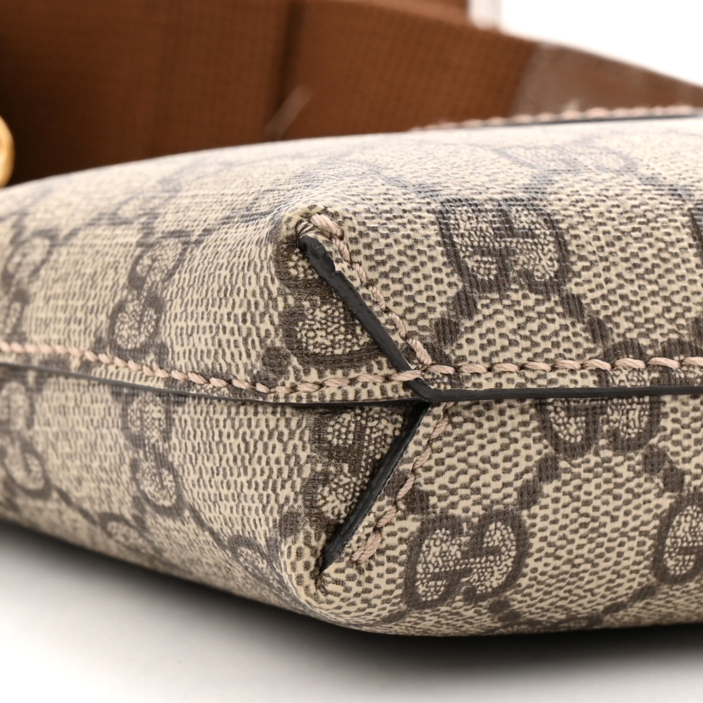GG Supreme Monogram Azalea Calfskin Small Retro Interlocking G Wristlet Messenger Bag Beige Ebony Brown Sugar