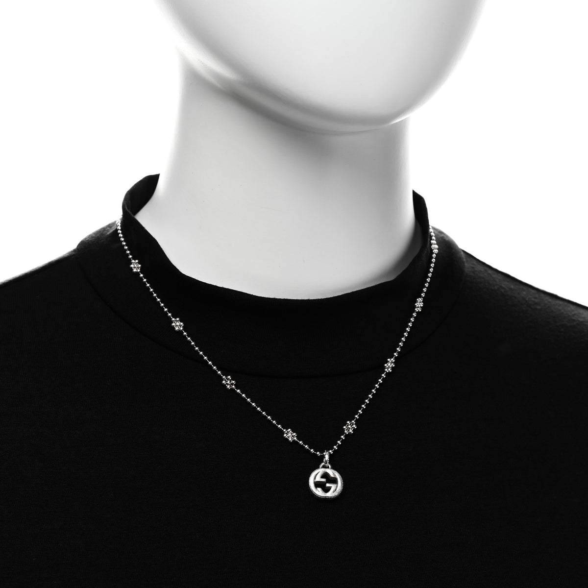 Gucci Sterling Silver Interlocking G Beaded Cluster Pendant Necklace 2 of 6