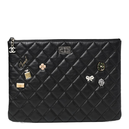 Chanel Aged Calfskin Quilted Medium Lucky Charms Cosmetic Case Black 1 of 8