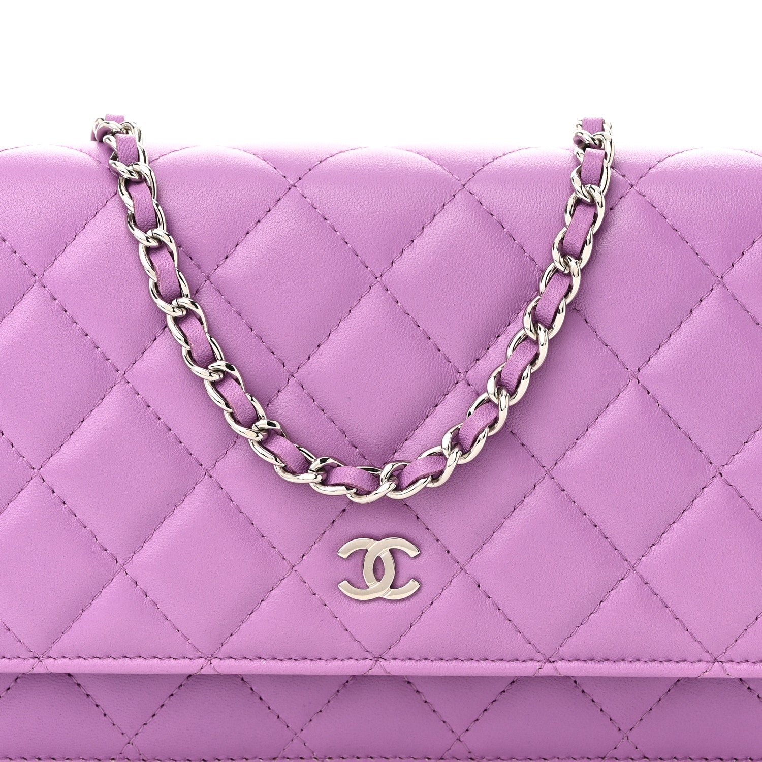 Chanel Lambskin Quilted Wallet On Chain WOC Purple 8 of 12