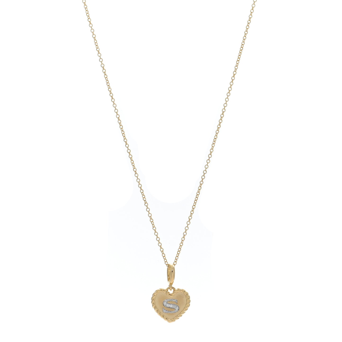 18K Yellow Gold Diamond Heart Initial S Charm Necklace