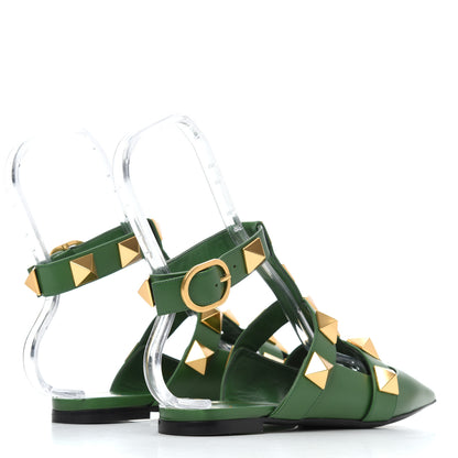 Valentino Garavani Calfskin Roman Stud Ankle Strap Flat Mules 36.5 Fern 4 of 12