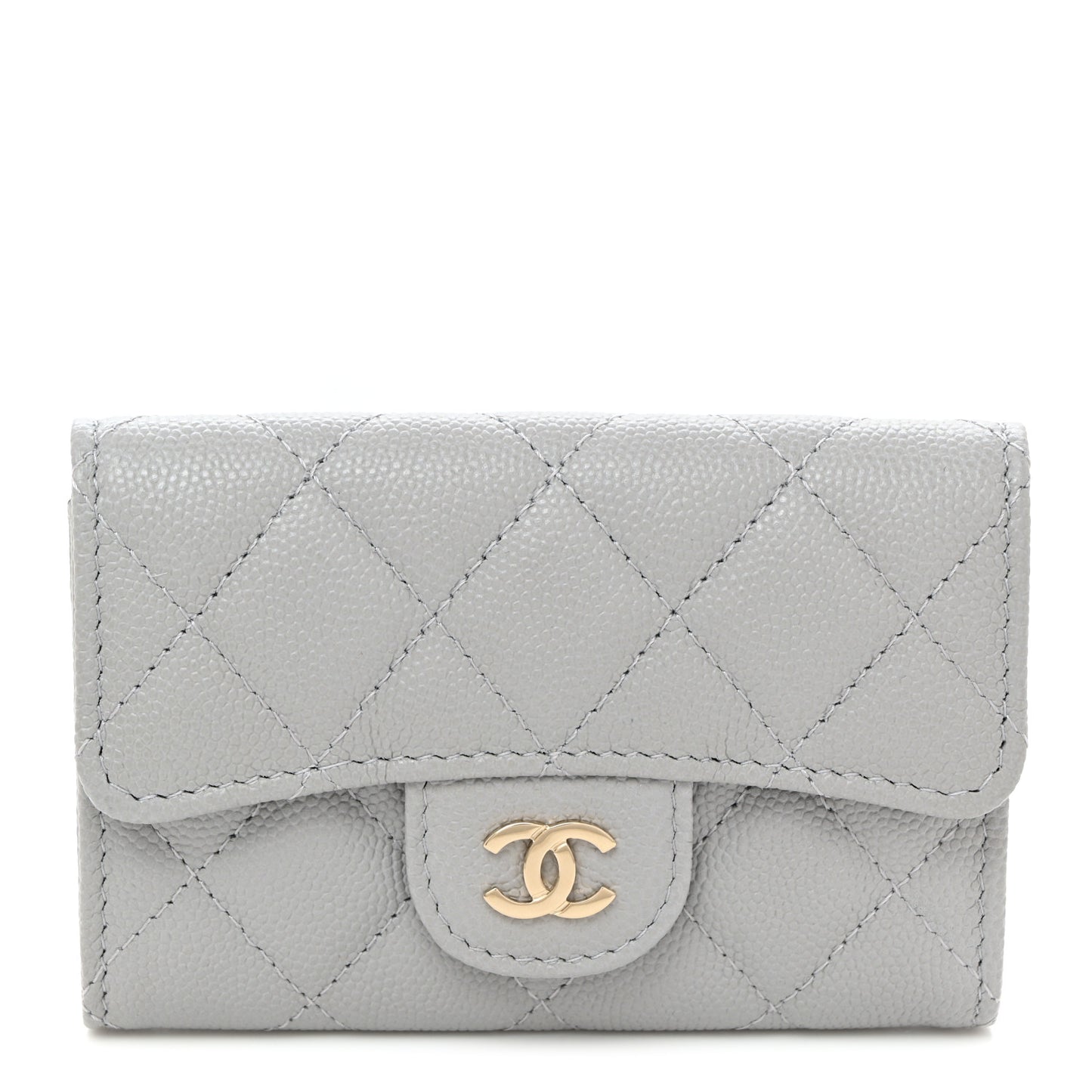 Caviar Quilted Flap Card Holder Wallet Dark Grey