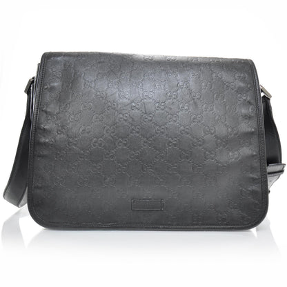 Gucci Guccissima Flap Messenger Bag Black 1 of 10