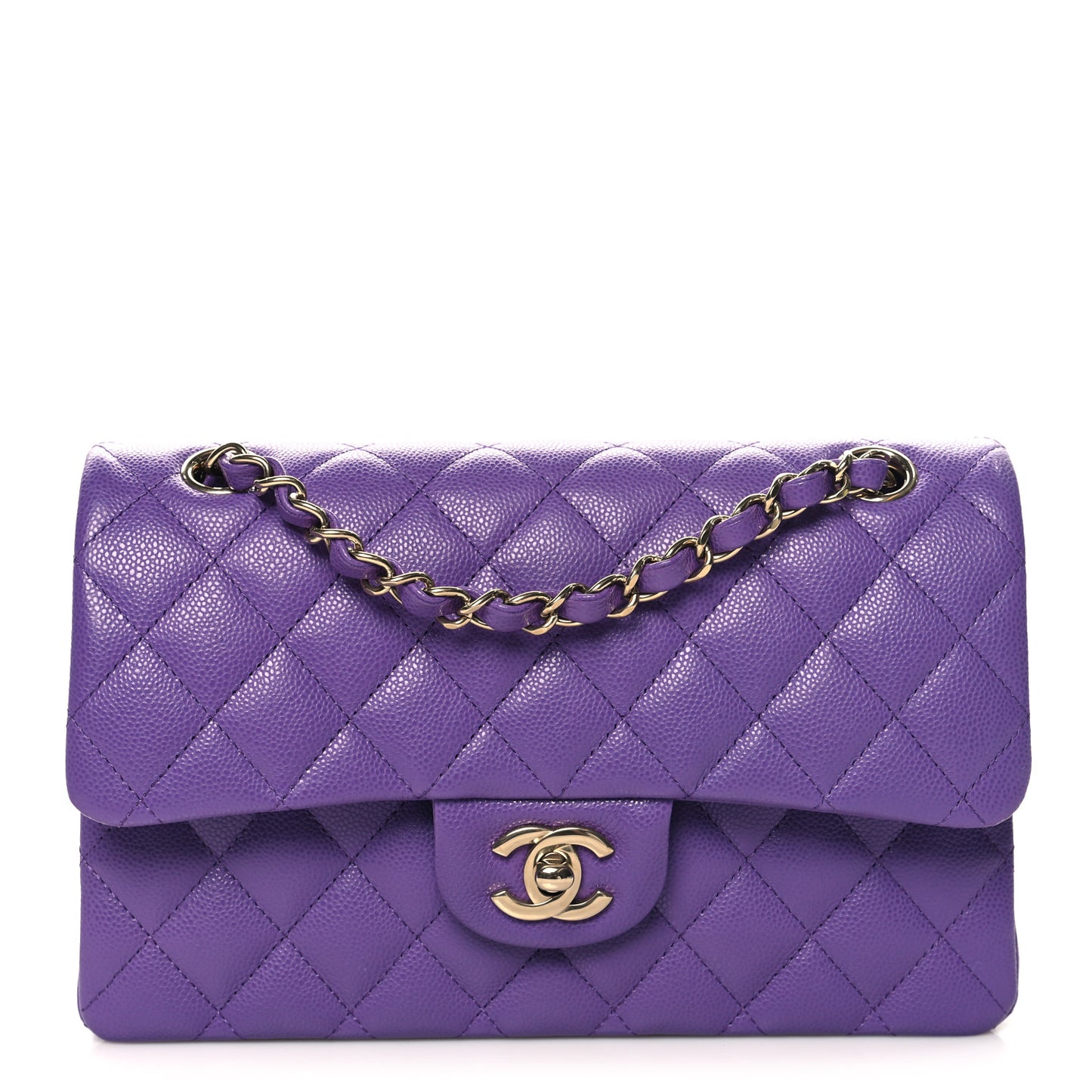 Caviar Quilted Small Double Flap Purple