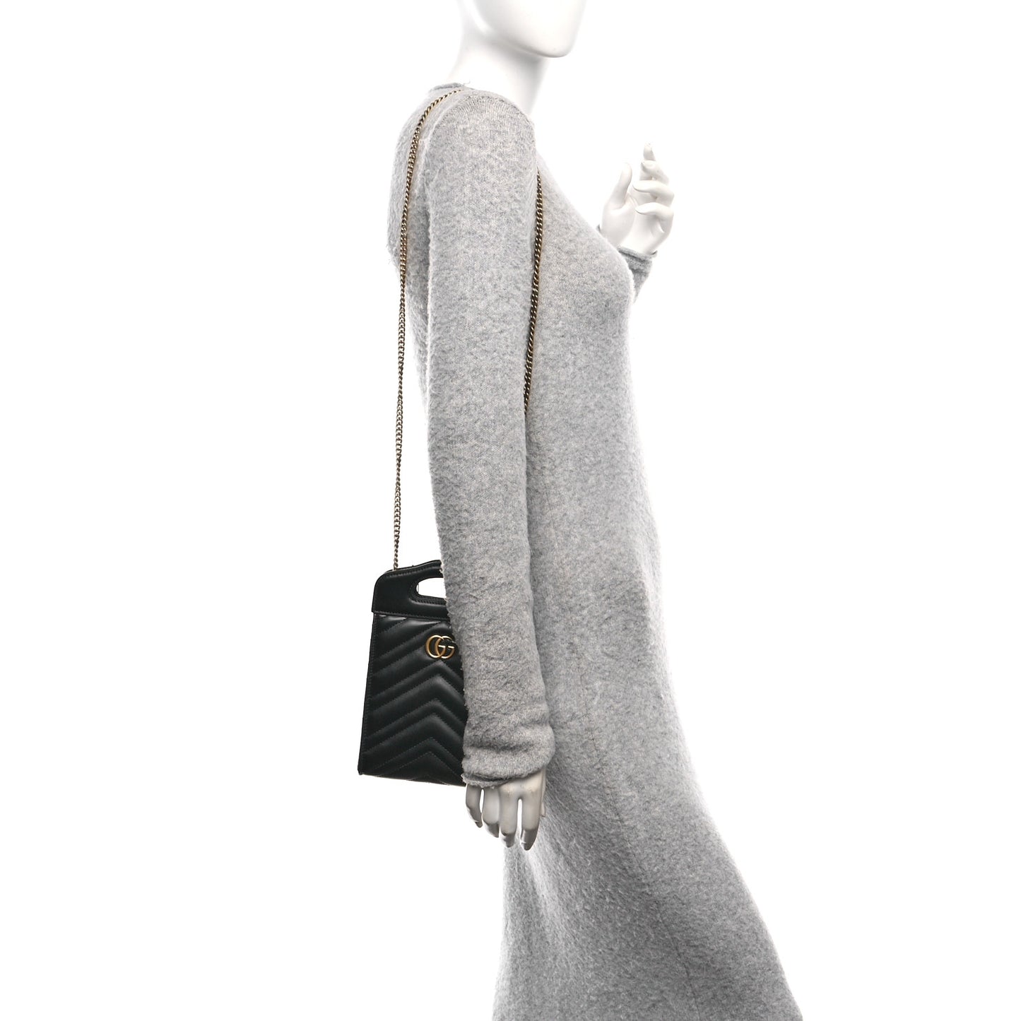 Calfskin Matelasse Mini GG Marmont Top Slip Handle Crossbody Bag Black