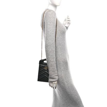 Gucci Calfskin Matelasse Mini GG Marmont Top Slip Handle Crossbody Bag Black 2 of 10