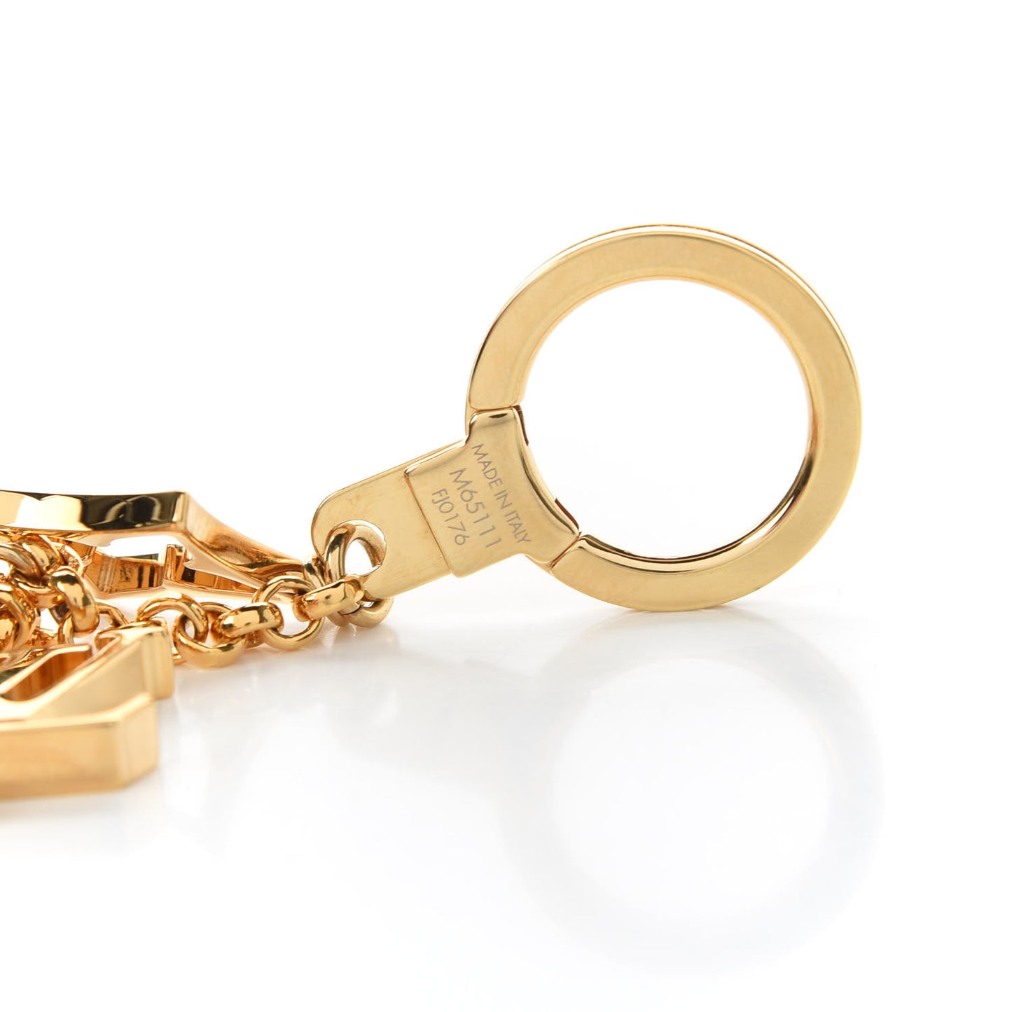 Brass Enamel Fleur De Monogram Bag Charm Chain Gold