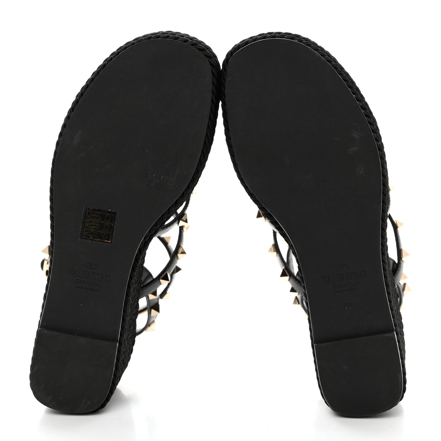Valentino Garavani Calfskin Rockstud Ankle Strap Torchon Espadrille Caged 25/95mm Wedge Sandals 38 Black 5 of 9