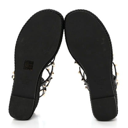 Valentino Garavani Calfskin Rockstud Ankle Strap Torchon Espadrille Caged 25/95mm Wedge Sandals 38 Black 5 of 9