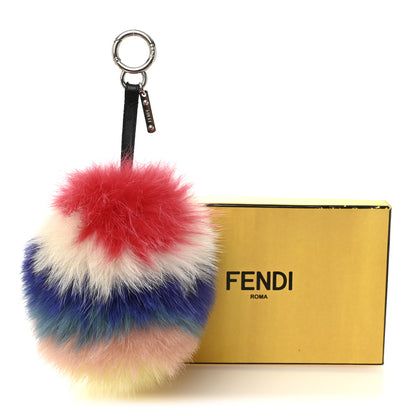 Fendi Fox Fur Shiny Nappa Rainbow Pom Pom Bag Charm Rosso Multicolor Black 3 of 3