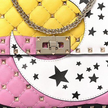 Valentino Garavani Lambskin Medium Moon And Stars Rockstud Spike Shoulder Bag White Yellow Pink 5 of 9