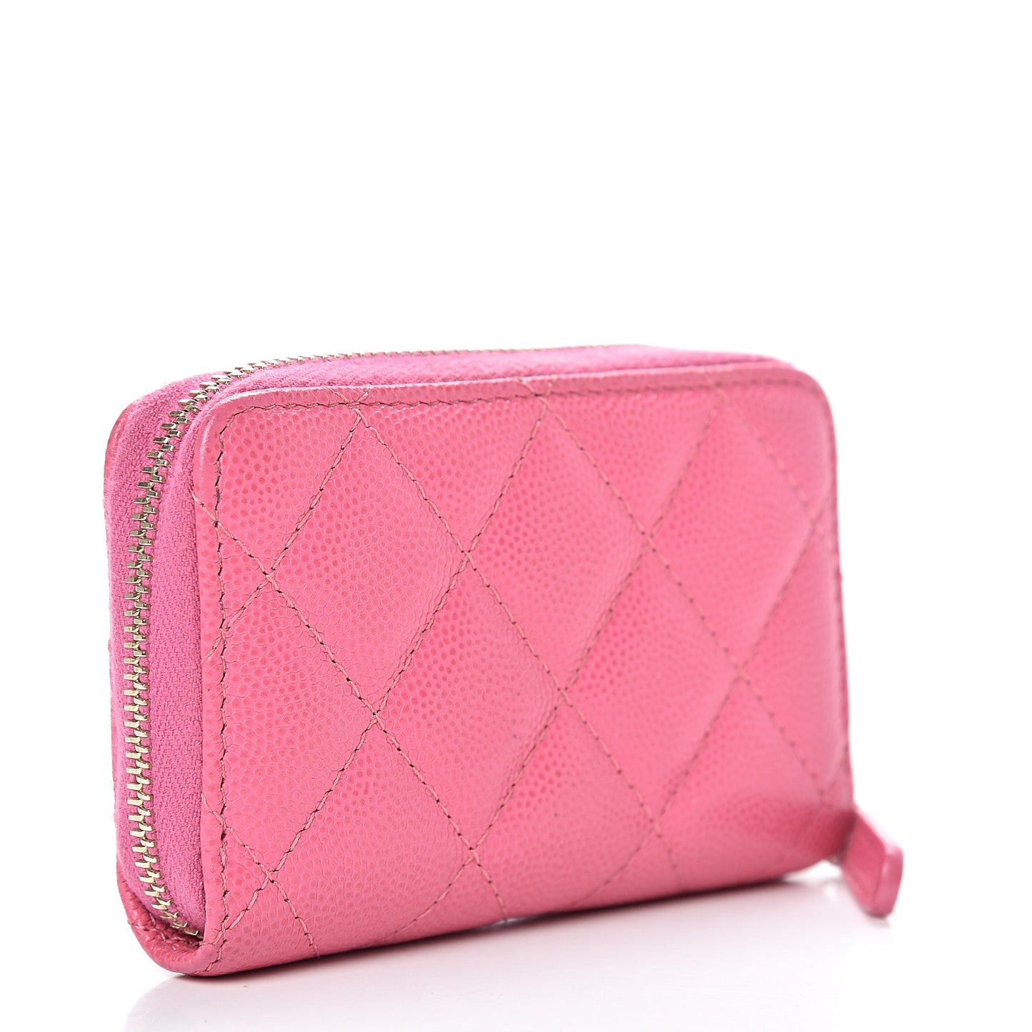 Iridescent Caviar Quilted Zip Card Holder Pink
