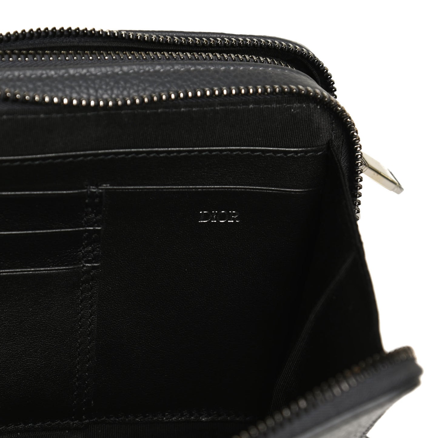 Grained Calfskin Double Zip Crossbody Pouch Black