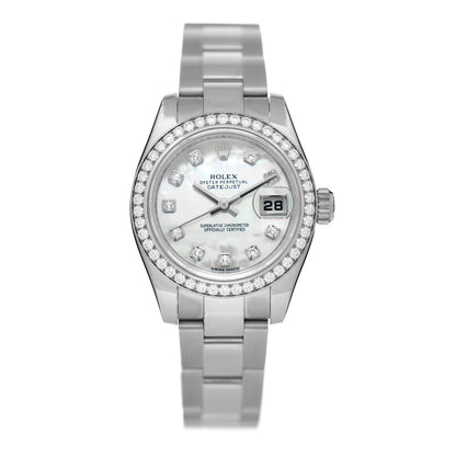 Rolex Stainless Steel 18K White Gold Diamond Mother of Pearl 26mm Oyster Perpetual Datejust Watch 179384 1 of 5