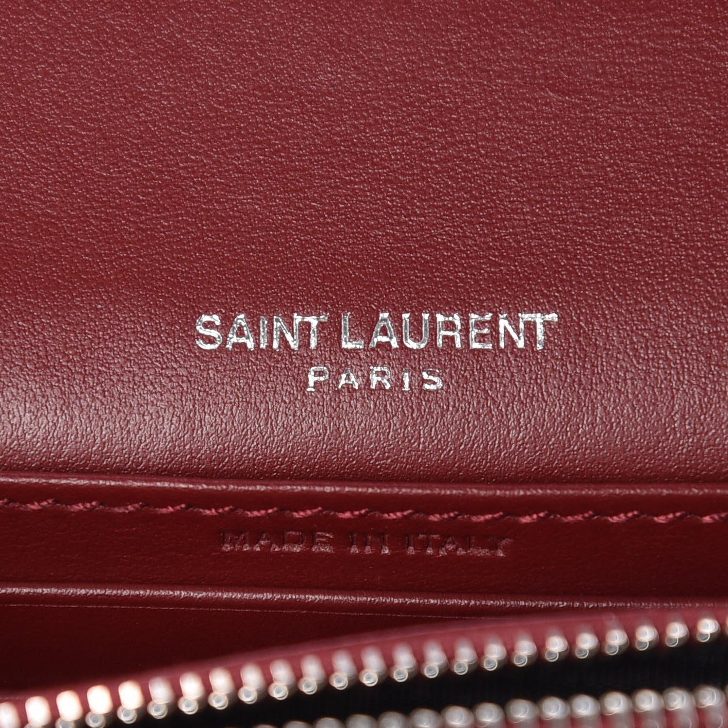 Saint Laurent Calfskin Crocodile Embossed Monogram Sunset Chain Wallet Palissandre 6 of 9