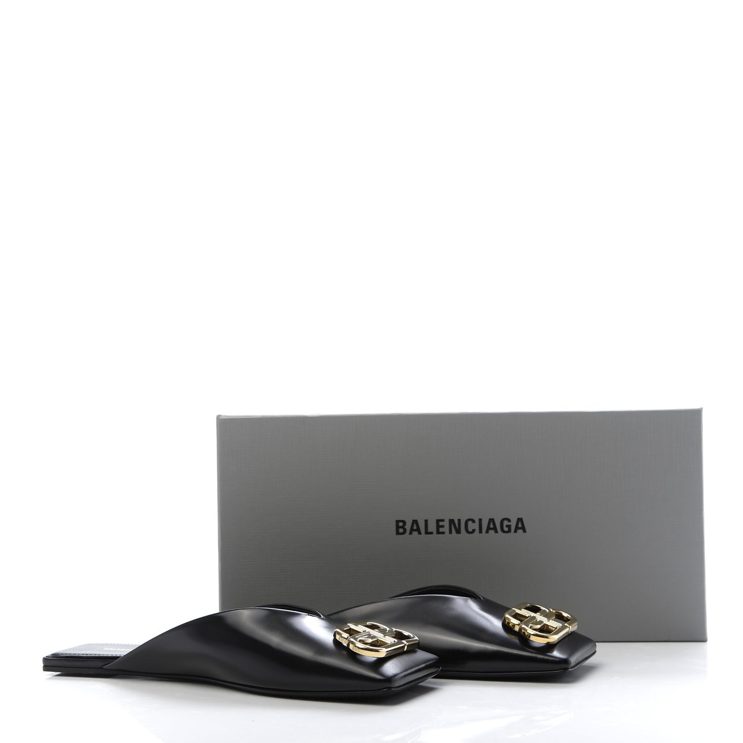 Soft Calfskin Double Square BB 5mm Mules 38 Black