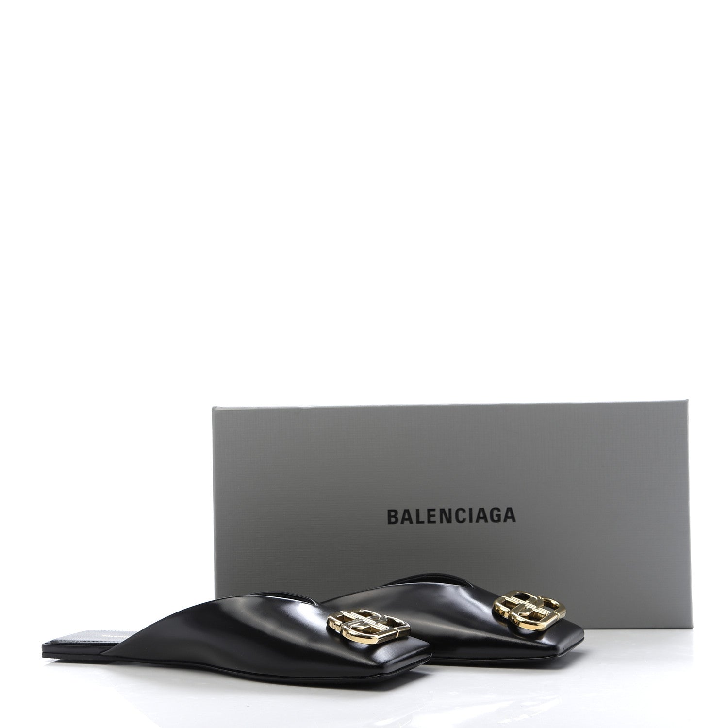 Balenciaga Soft Calfskin Double Square BB 5mm Mules 38 Black 9 of 9