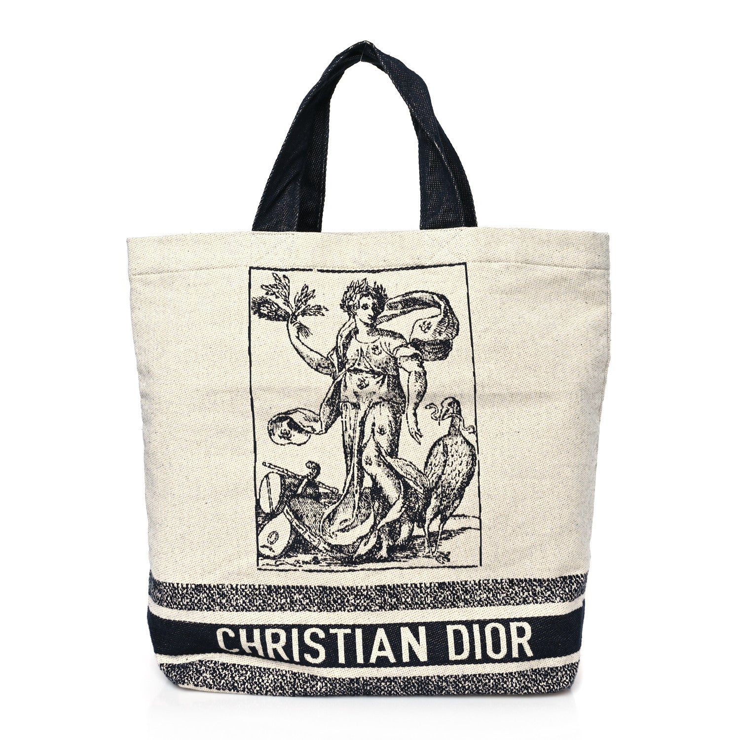 Christian Dior Canvas Print Cruise Tote Ivory Black 1 of 8