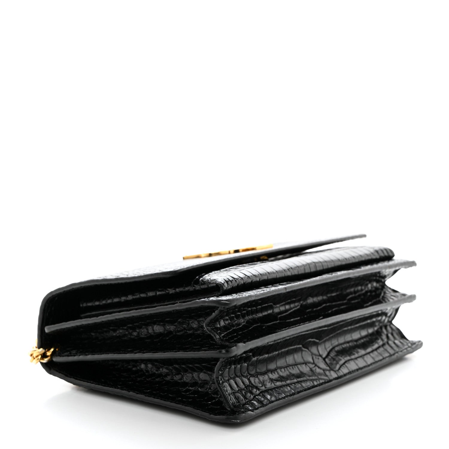 Saint Laurent Calfskin Crocodile Embossed Medium Monogram Sunset Black 4 of 11