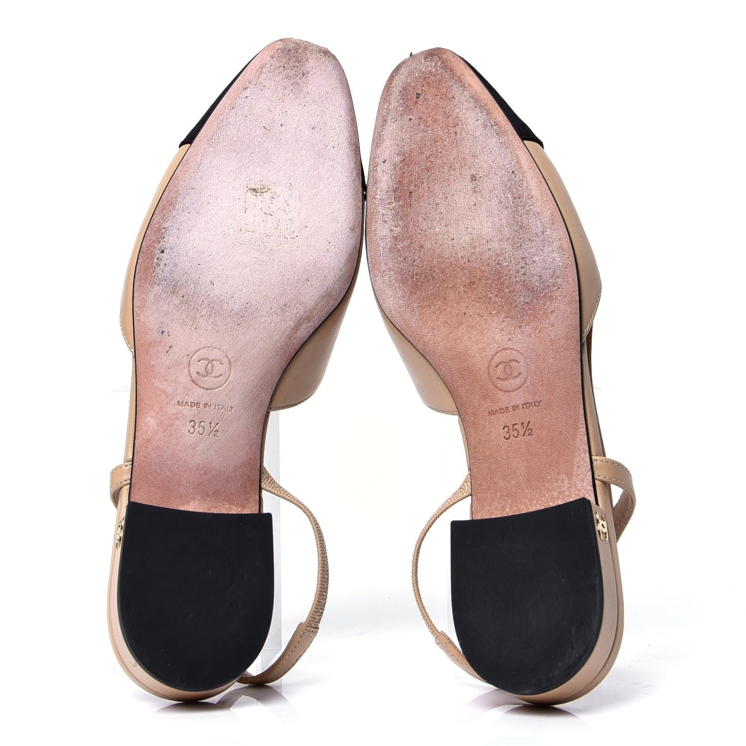 Chanel Lambskin Grosgrain Cap Toe CC Slingback Sandals 35.5 Beige Black 5 of 6