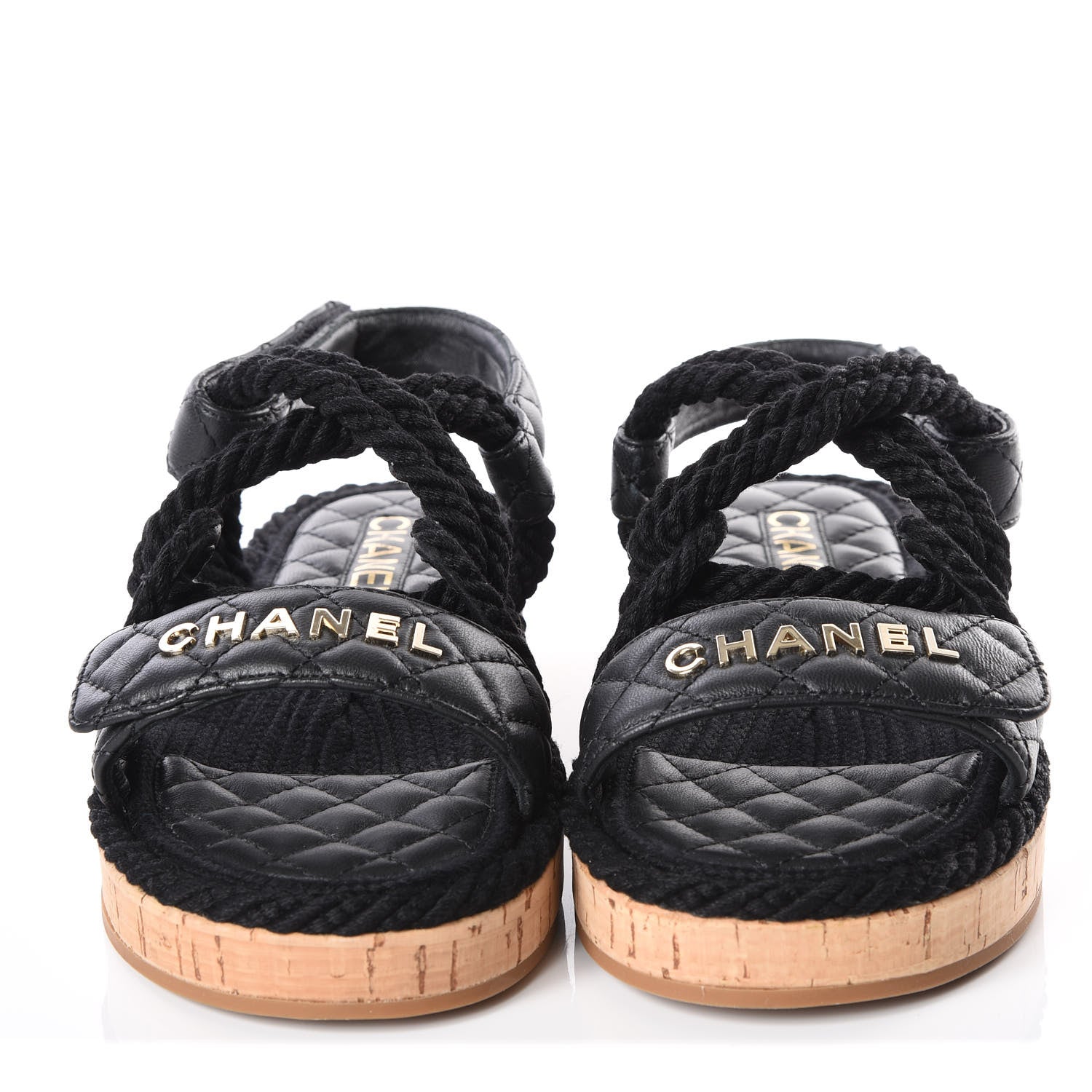 Chanel Cord Lambskin Quilted Logo Sandals 36 Black 3 of 9