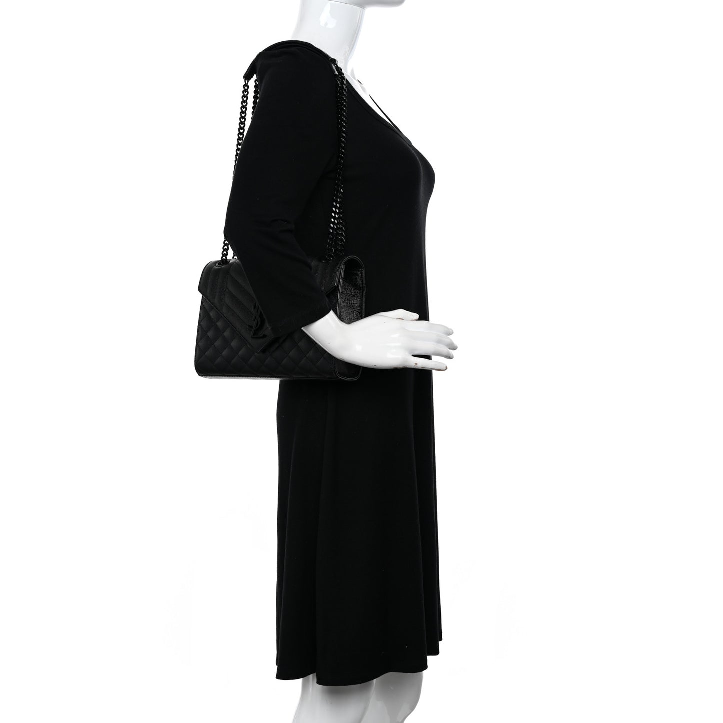 Grain De Poudre Textured Mixed Matelasse Triquilt Medium Monogram Monochrome Satchel Black