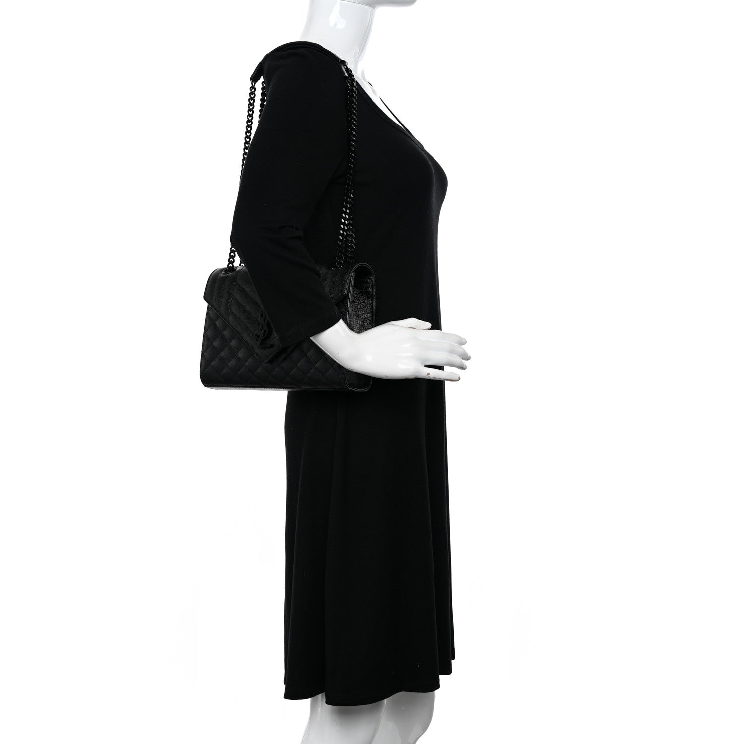 Saint Laurent Grain De Poudre Textured Mixed Matelasse Triquilt Medium Monogram Monochrome Satchel Black 2 of 11