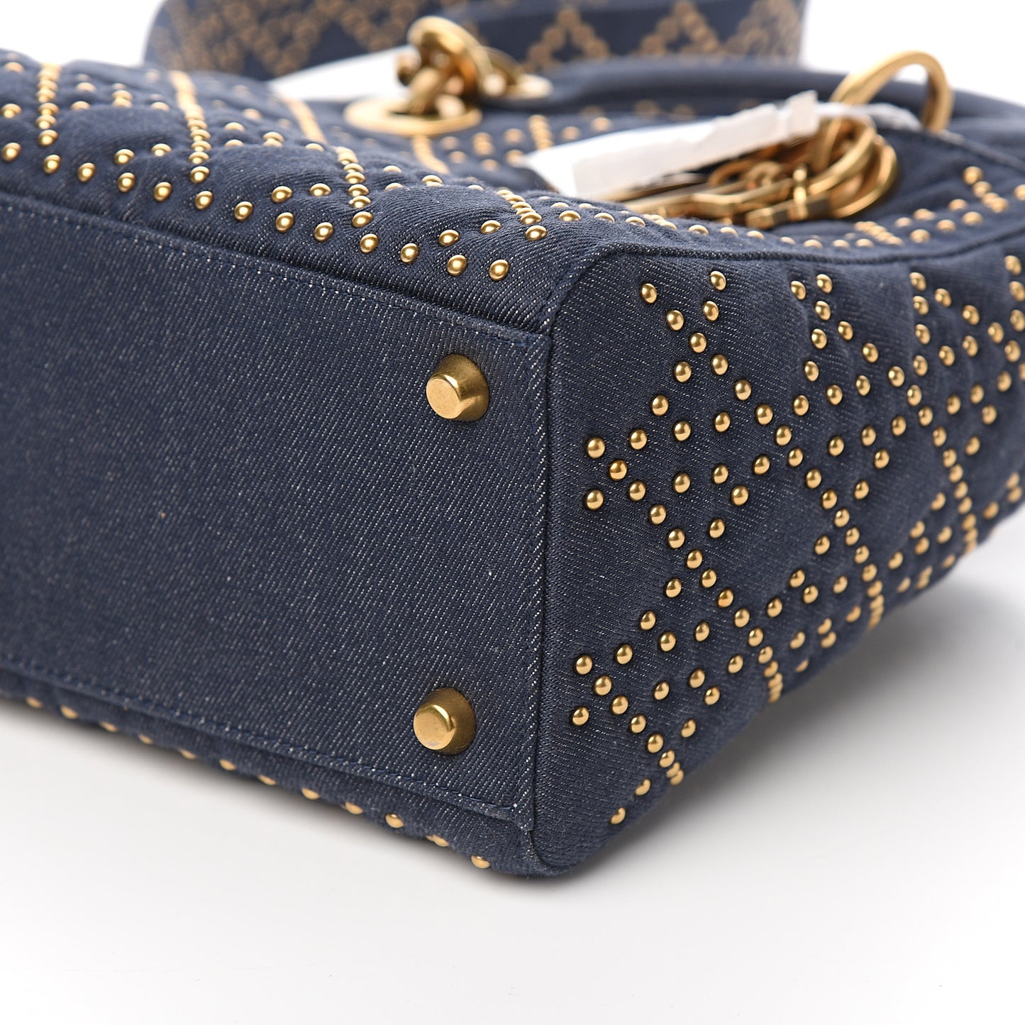 Canvas Cannage Studded Medium Supple Lady Dior Blue