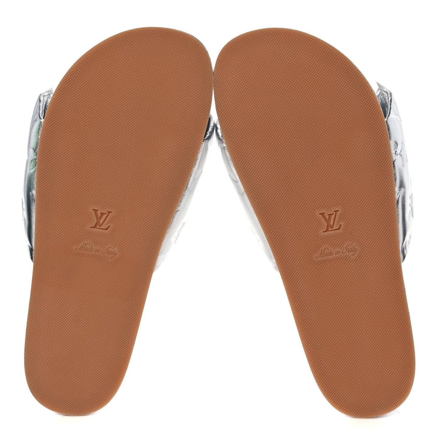 Metallic Lambskin Embossed Monogram Jumbo Flatform Mule Sandals 37 Silver
