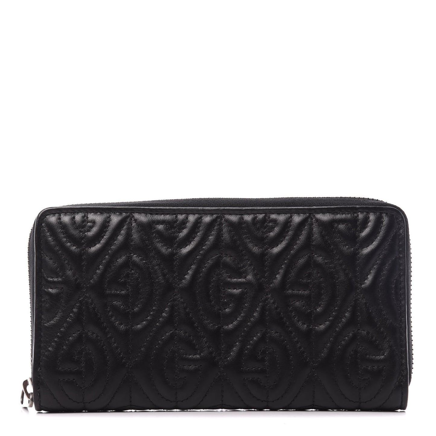 Calfskin G Rhombus Quilted Zip Around Wallet Black