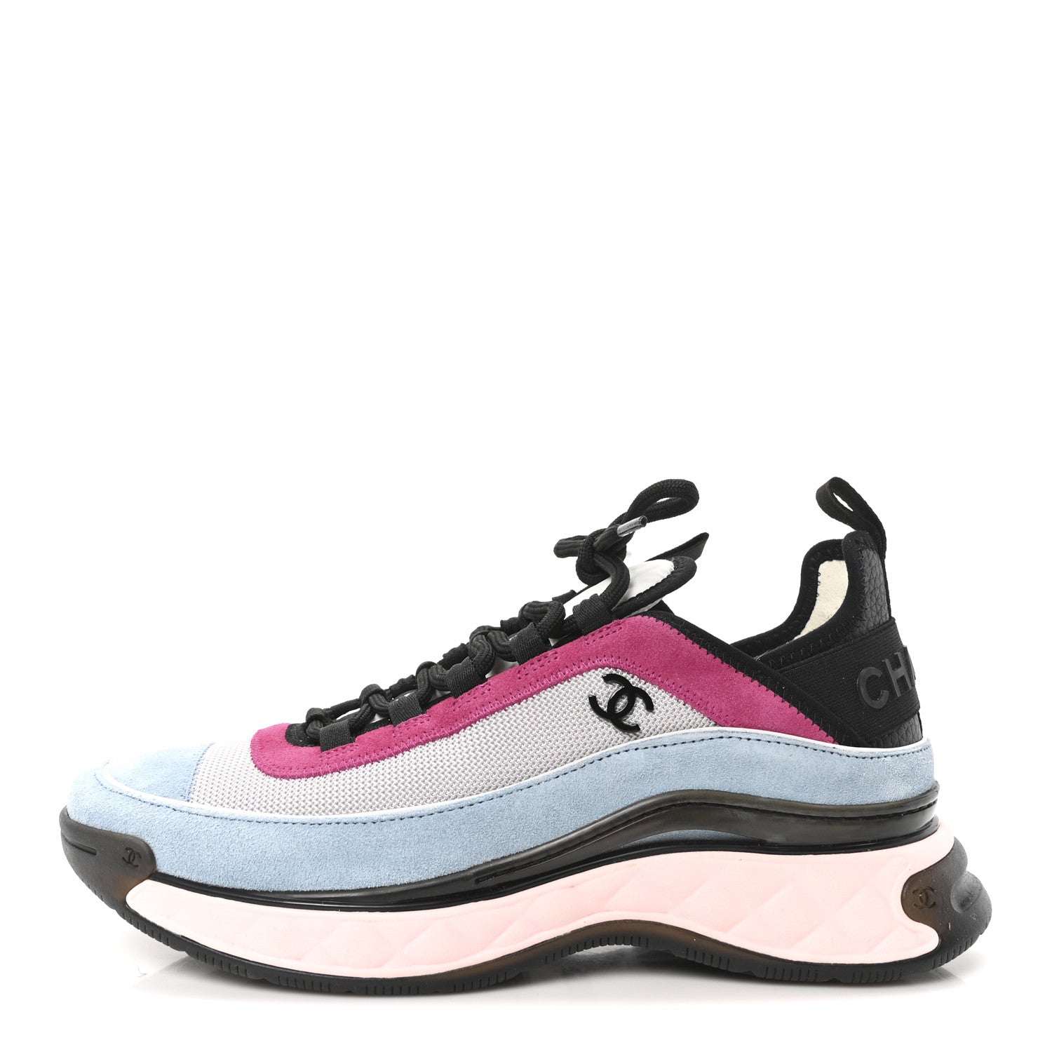 Chanel Fabric Suede CC Sneakers 40 Light Grey Light Blue Fuchsia 1 of 9