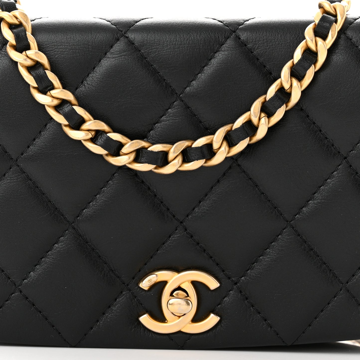 Calfskin Quilted Coco Mail Clutch With Chain Black