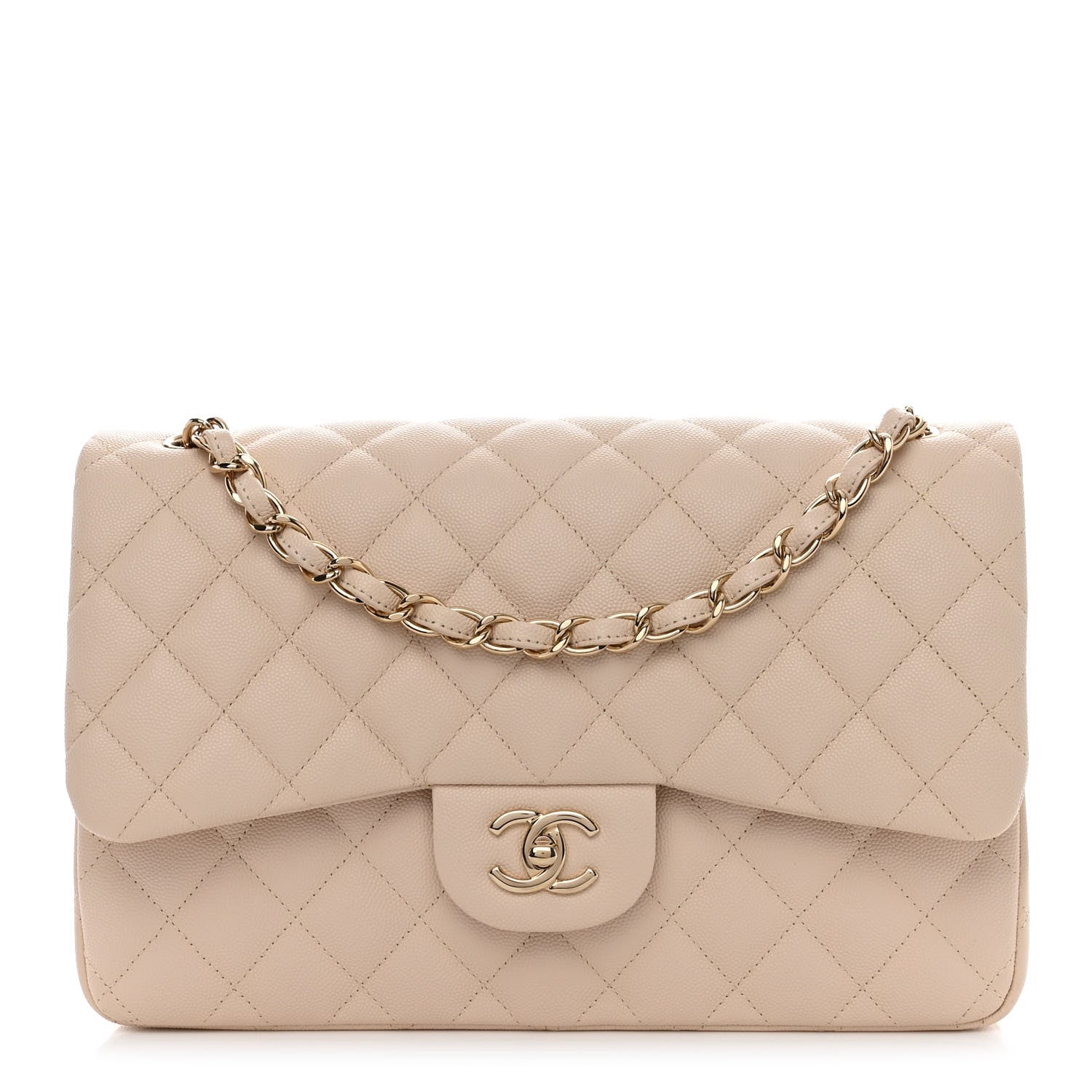 Chanel Caviar Quilted Jumbo Double Flap Light Beige 1 of 11