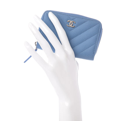 Chanel Caviar Flat Chevron Quilted Zip Coin Purse Blue 2 of 8