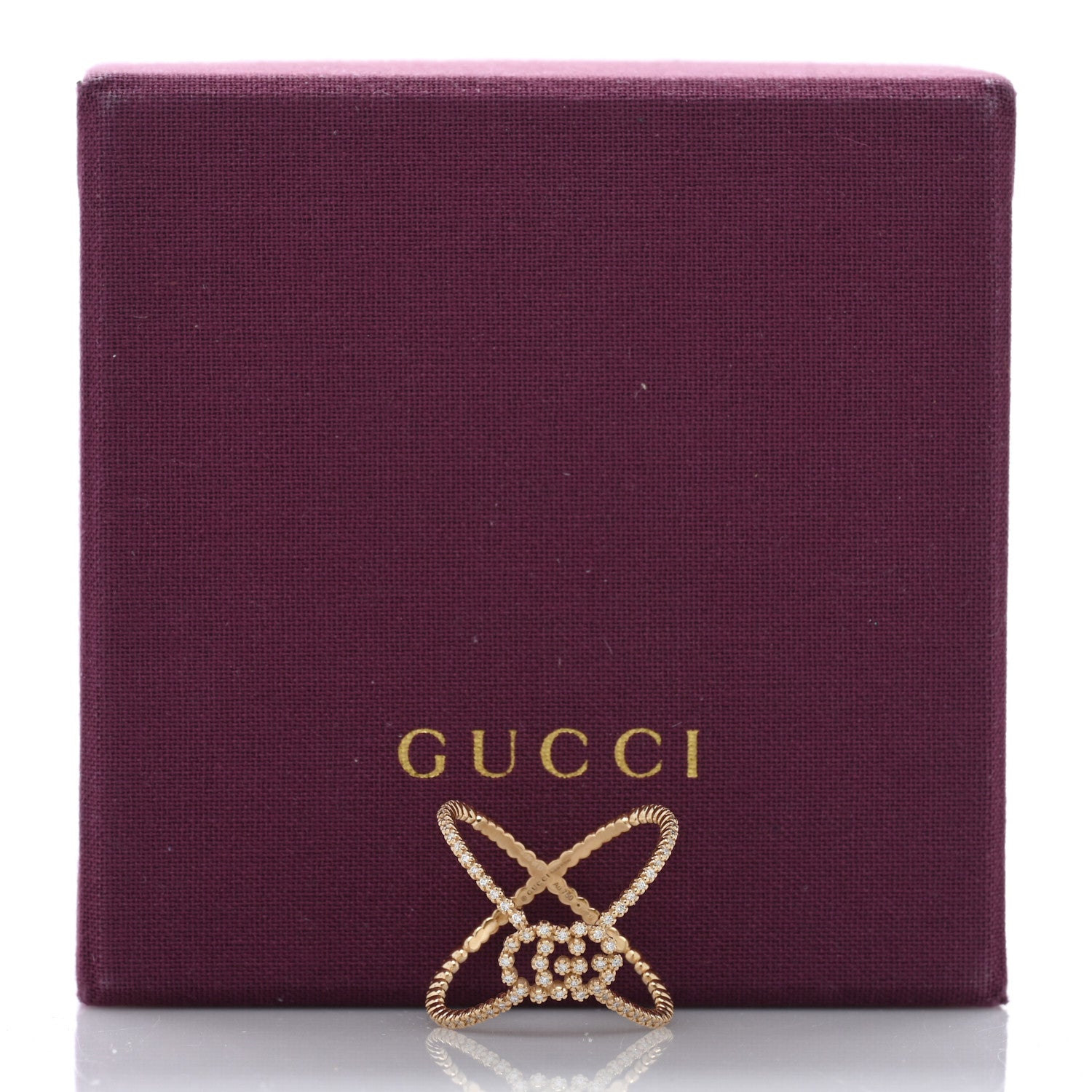 Gucci 18K Yellow Gold Diamond Running G Cross Pave Ring 56 7.5 5 of 5