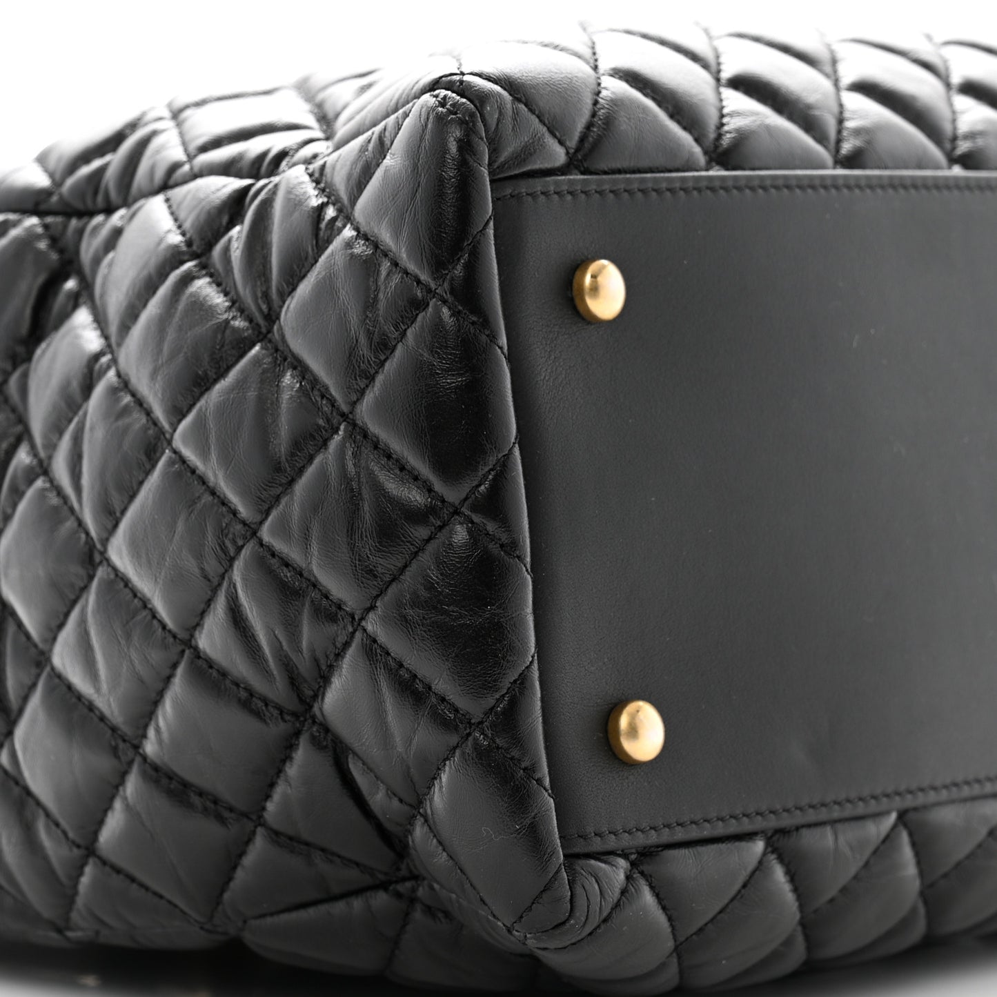 Aged Calfskin Quilted Large Coco Handle Shopping Tote Black