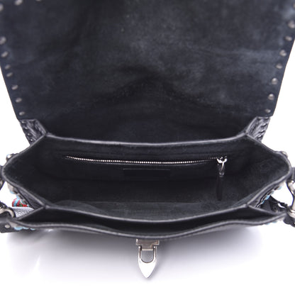 Valentino Garavani Pebbled Calfskin Turquoise Medium Guitar Strap Rockstud Rolling Flap Saddle Bag Black 5 of 10