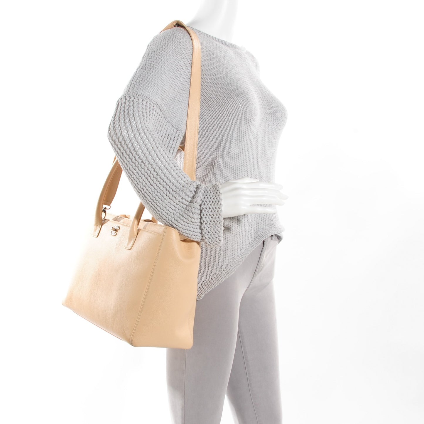 Calfskin Cerf Executive Shopper Tote Beige