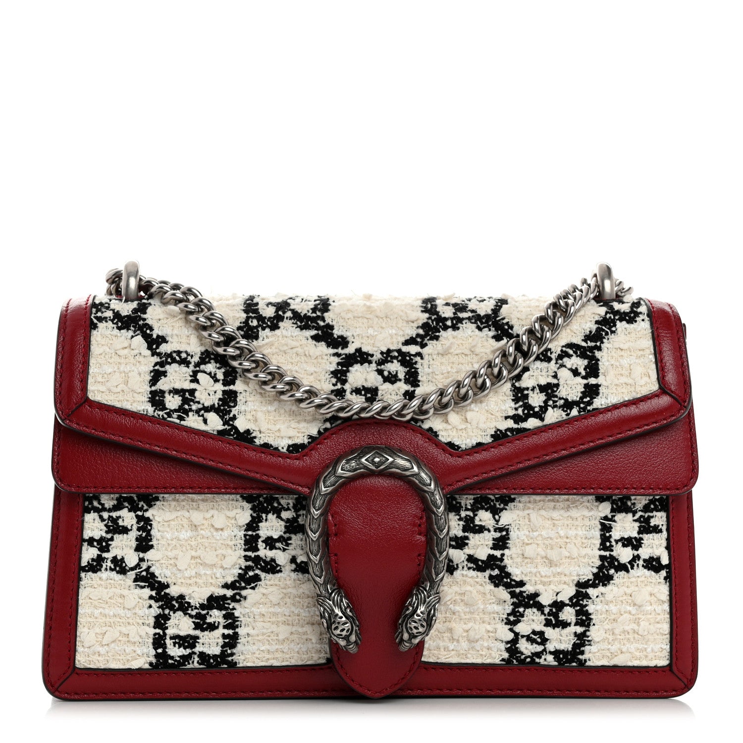 Gucci Tweed GG Monogram Small Dionysus Shoulder Bag White Black Romantic Cherry 1 of 12