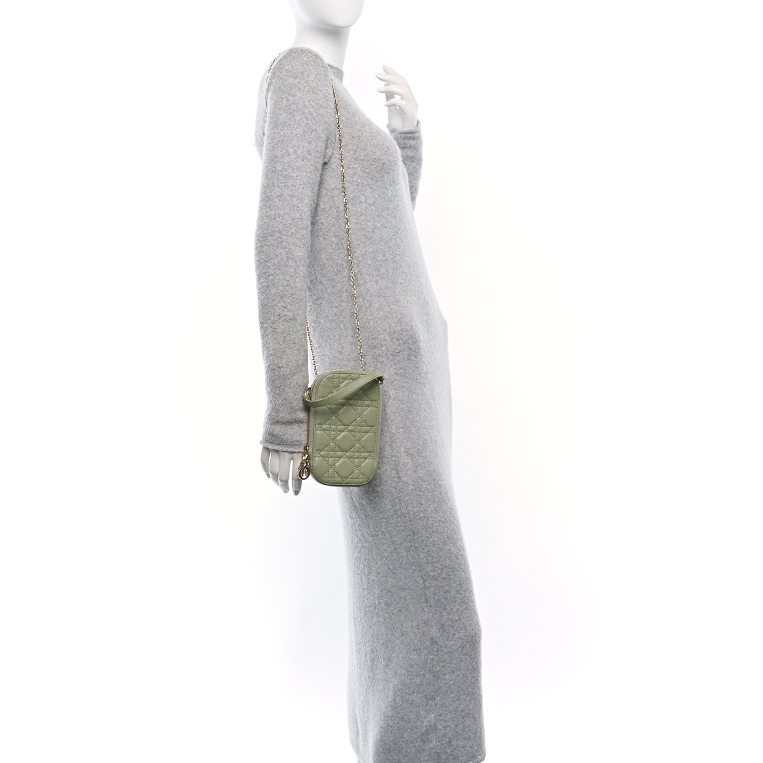 Christian Dior Lambskin Cannage Lady Dior Phone Holder Green 3 of 11