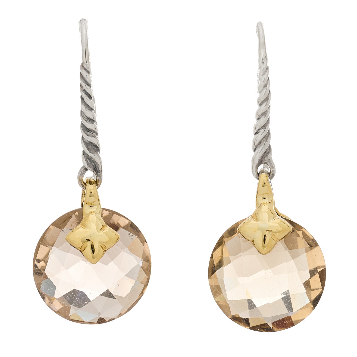 David Yurman Sterling Silver 18K Yellow Gold Smoky Quartz Capri Drop Earrings 1 of 4
