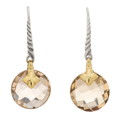 David Yurman Sterling Silver 18K Yellow Gold Smoky Quartz Capri Drop Earrings 1 of 4