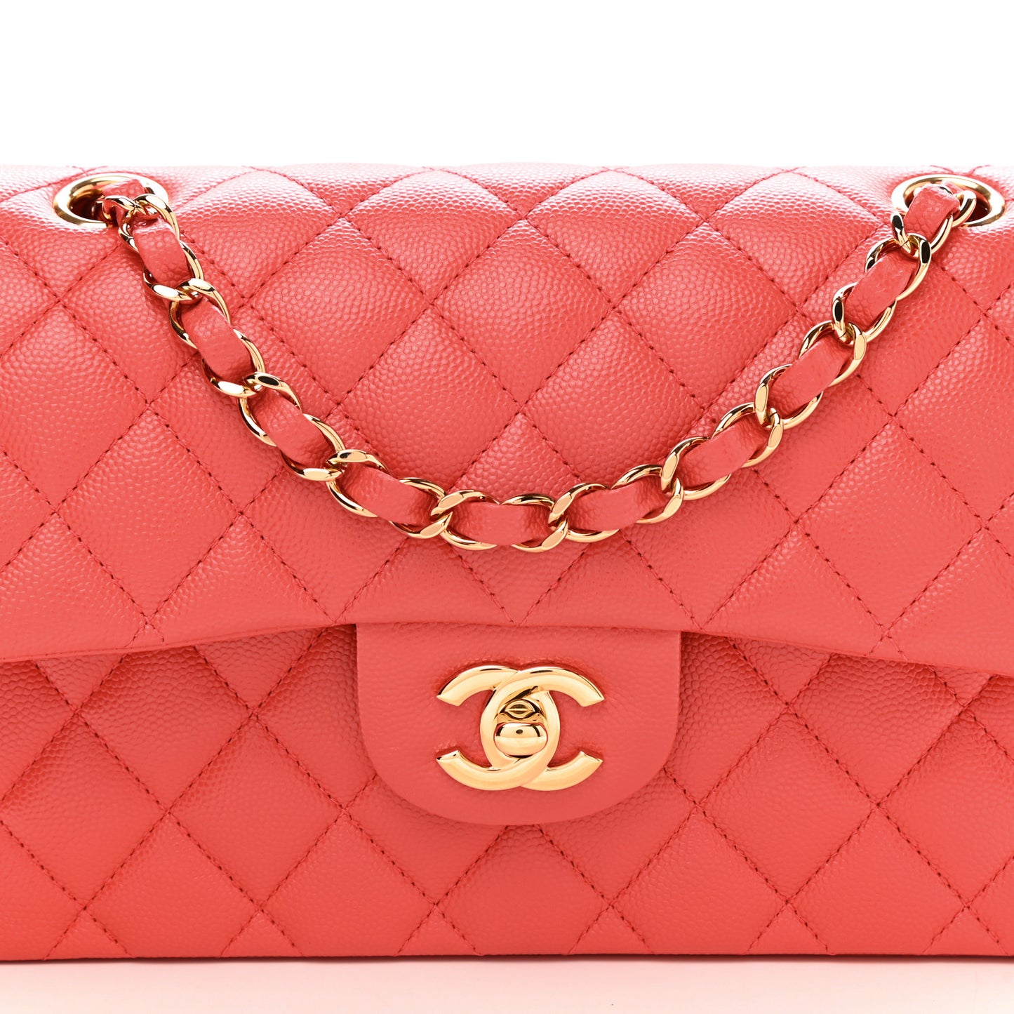 Caviar Quilted Small Double Flap Red