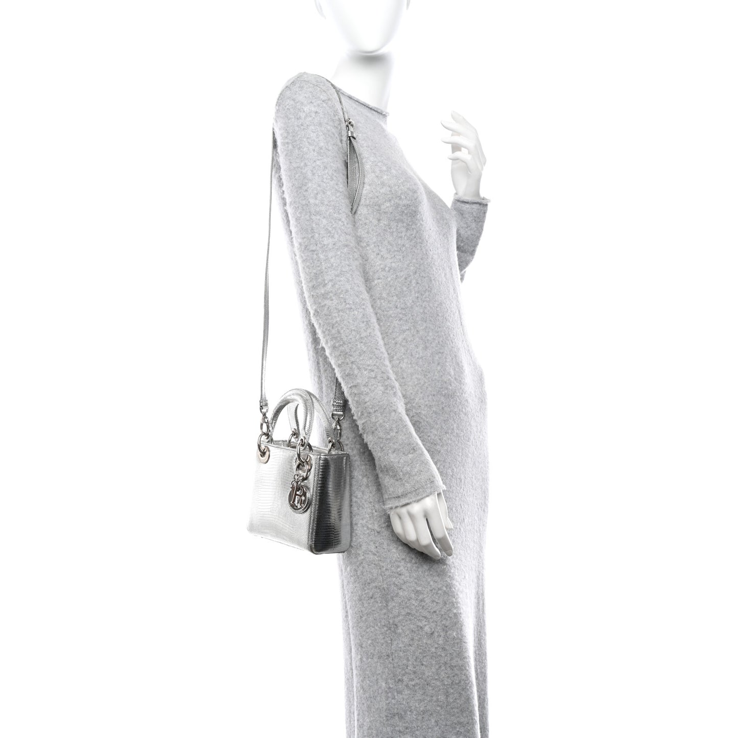 Metallic Lizard Mini Lady Dior Silver