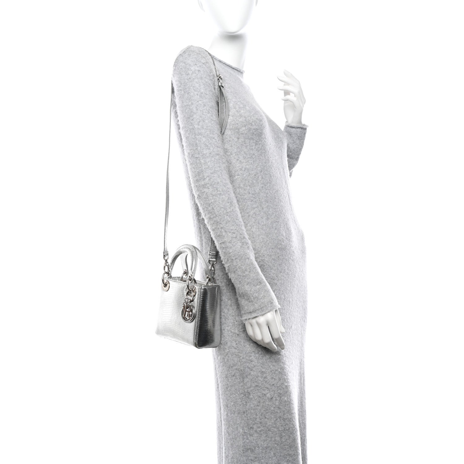 Christian Dior Metallic Lizard Mini Lady Dior Silver 2 of 17