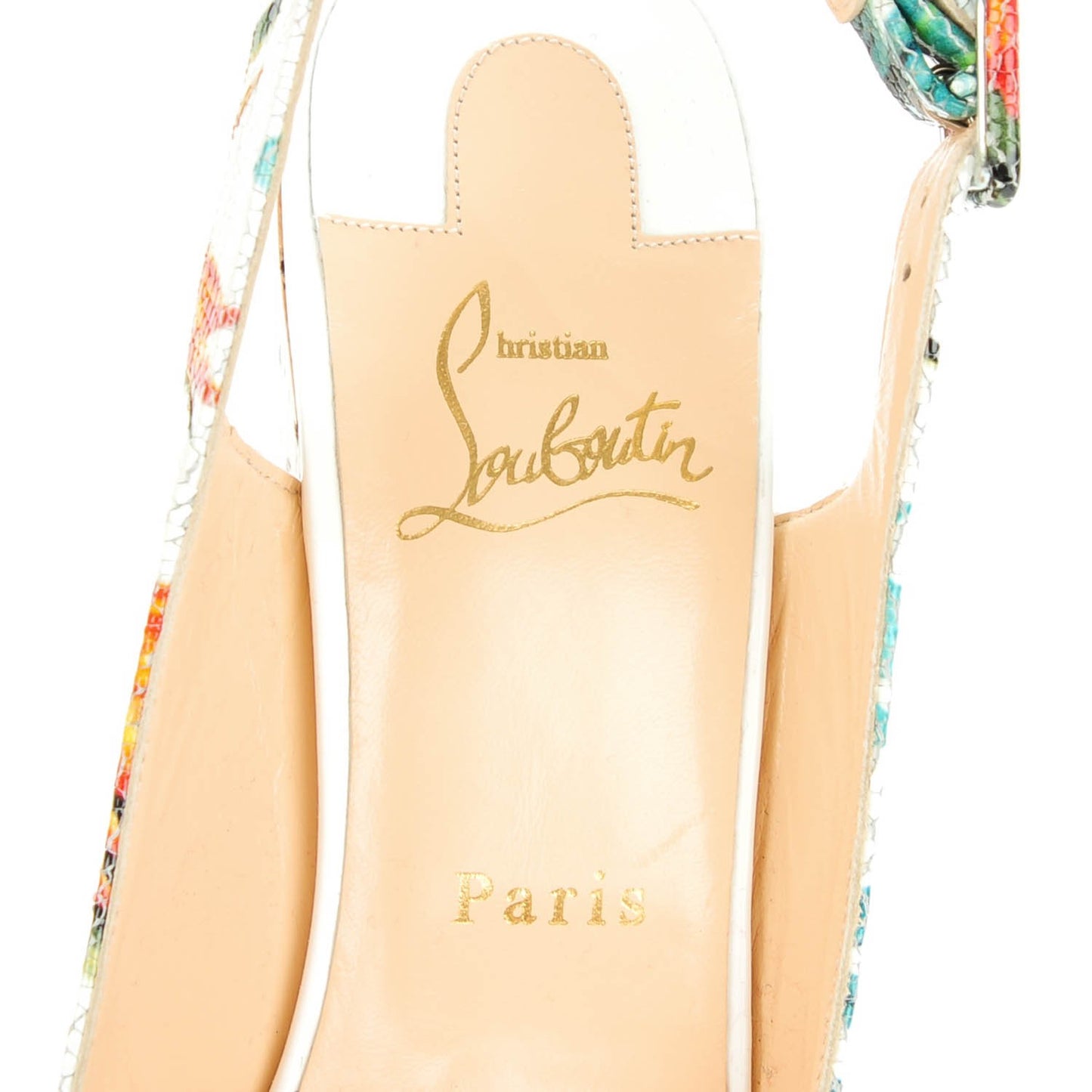 Crackled Calfskin Hawaii Print Une Plume Sling 140 Wedges 39 Version White