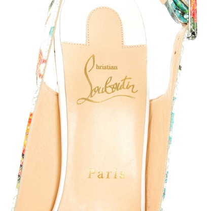 Christian Louboutin Crackled Calfskin Hawaii Print Une Plume Sling 140 Wedges 39 Version White 7 of 8