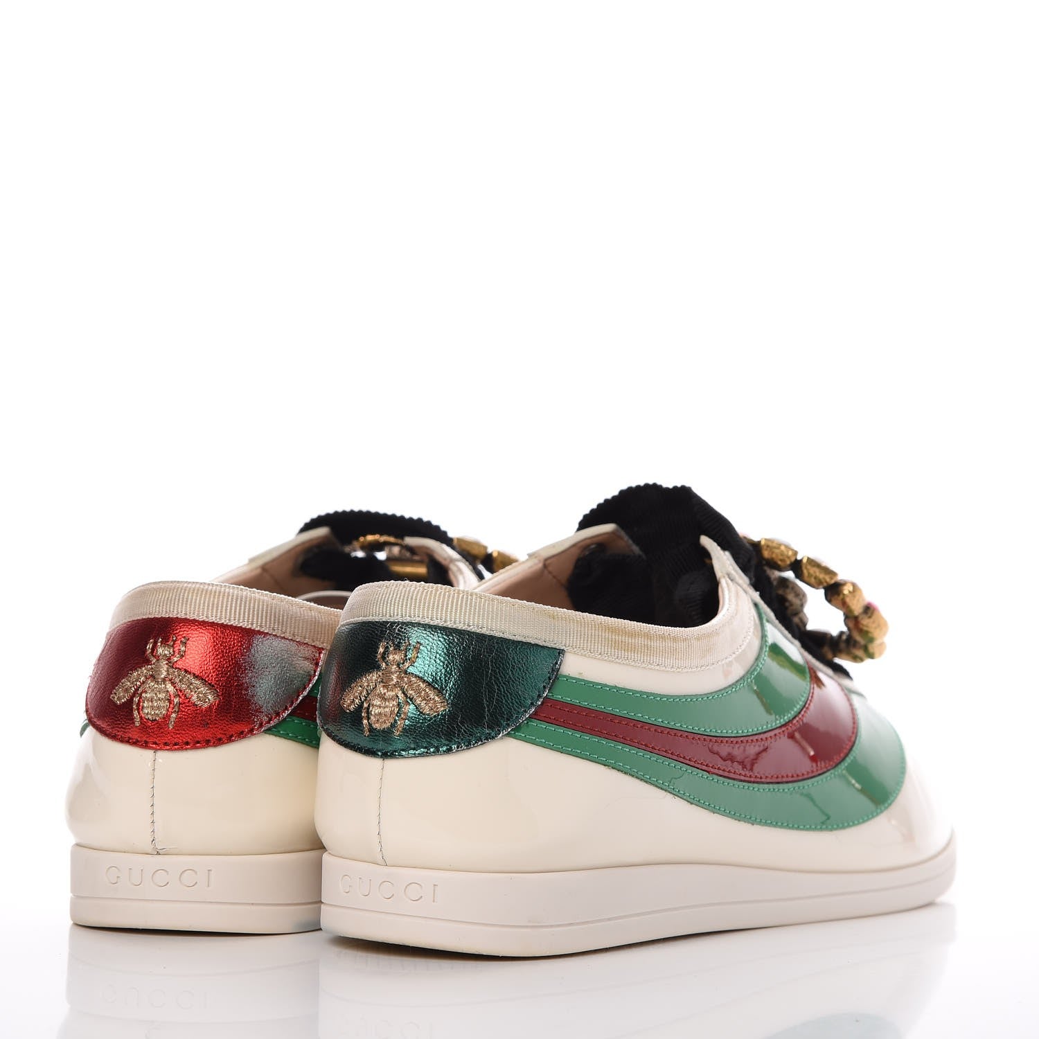Gucci Patent Crystal Web GG Womens Falacer Sneakers 39 Mystic White New Shamarock Red 4 of 18