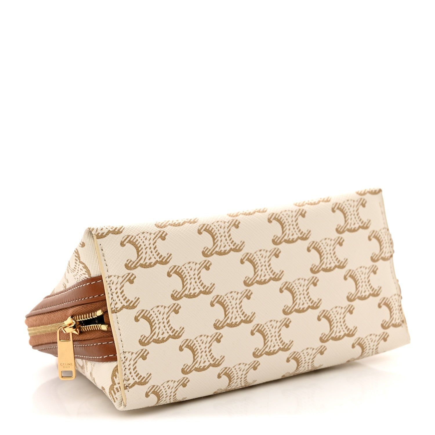Celine Lambskin Triomphe Canvas Clutch With Chain  White Tan 4 of 10